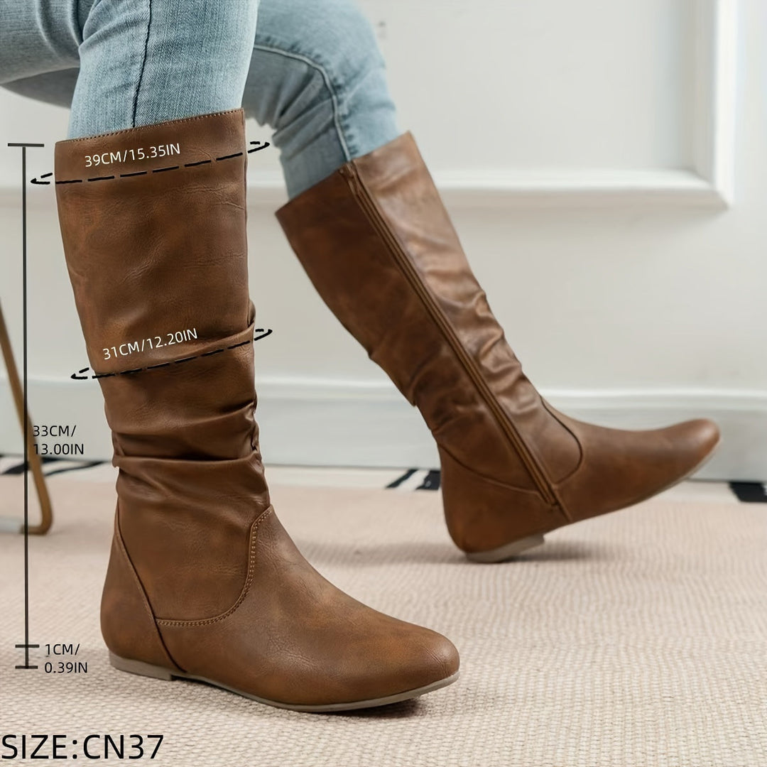 Justina | Botas Altas Planas de Mujer Fruncidas