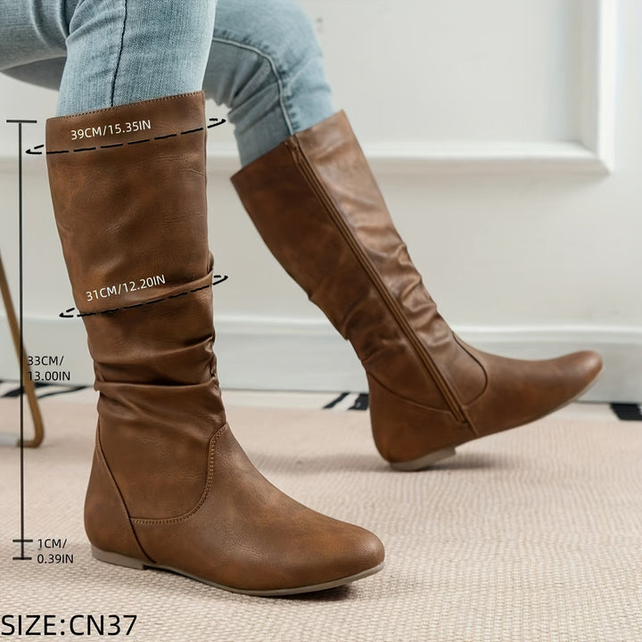 Justina | Botas Altas Planas de Mujer Fruncidas