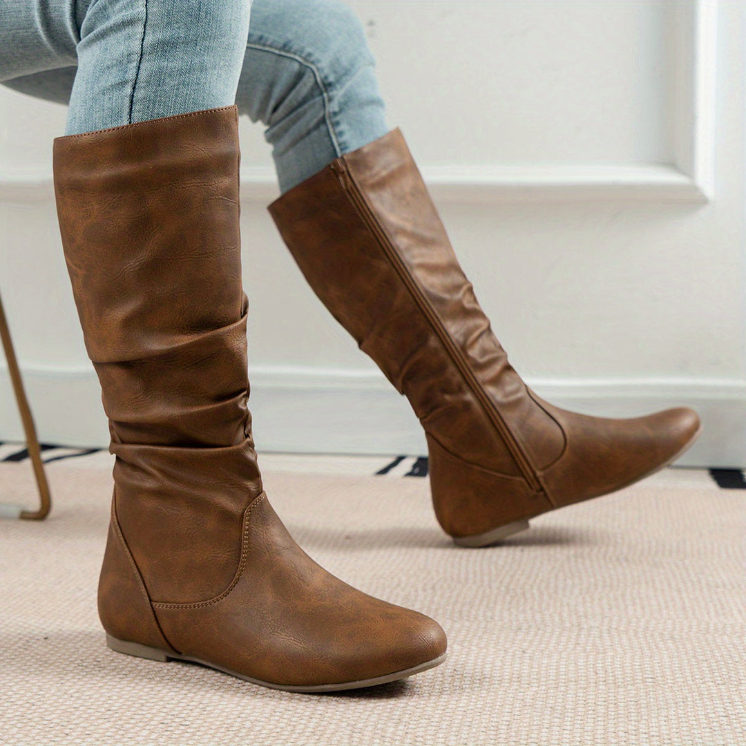 Justina | Botas Altas Planas de Mujer Fruncidas