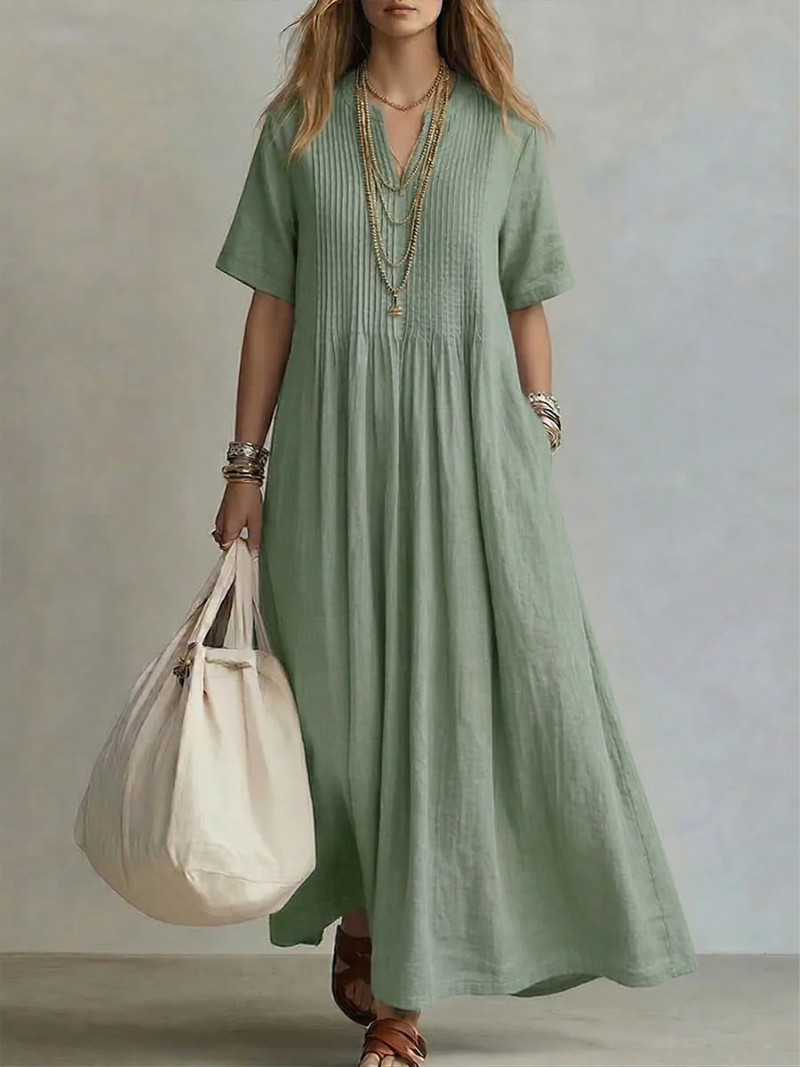 Carla | Elegante Vestido Con Cuello En V y Manga Corta