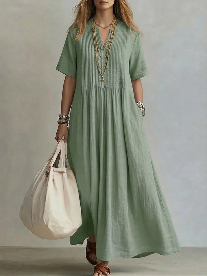 Carla | Elegante Vestido Con Cuello En V y Manga Corta