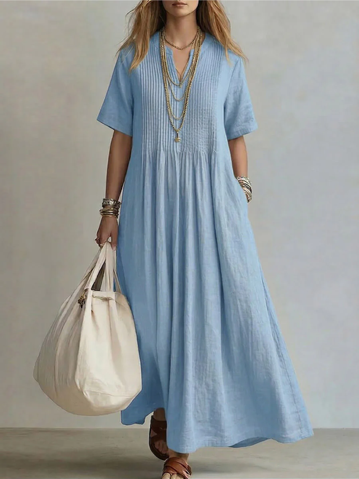 Carla | Elegante Vestido Con Cuello En V y Manga Corta