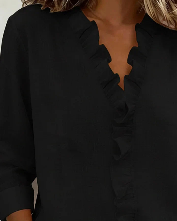 Arianna | Blusa con Volantes, Escote en V y Mangas Largas