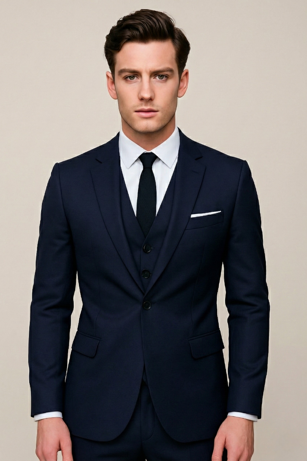 Demetrio | Traje Completo de Hombre con Chaleco Estructurado - Azul marino
