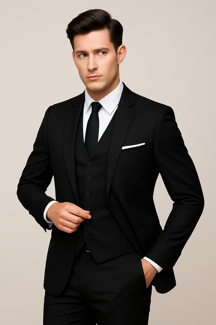 Demetrio | Traje Completo de Hombre con Chaleco Estructurado - Negro