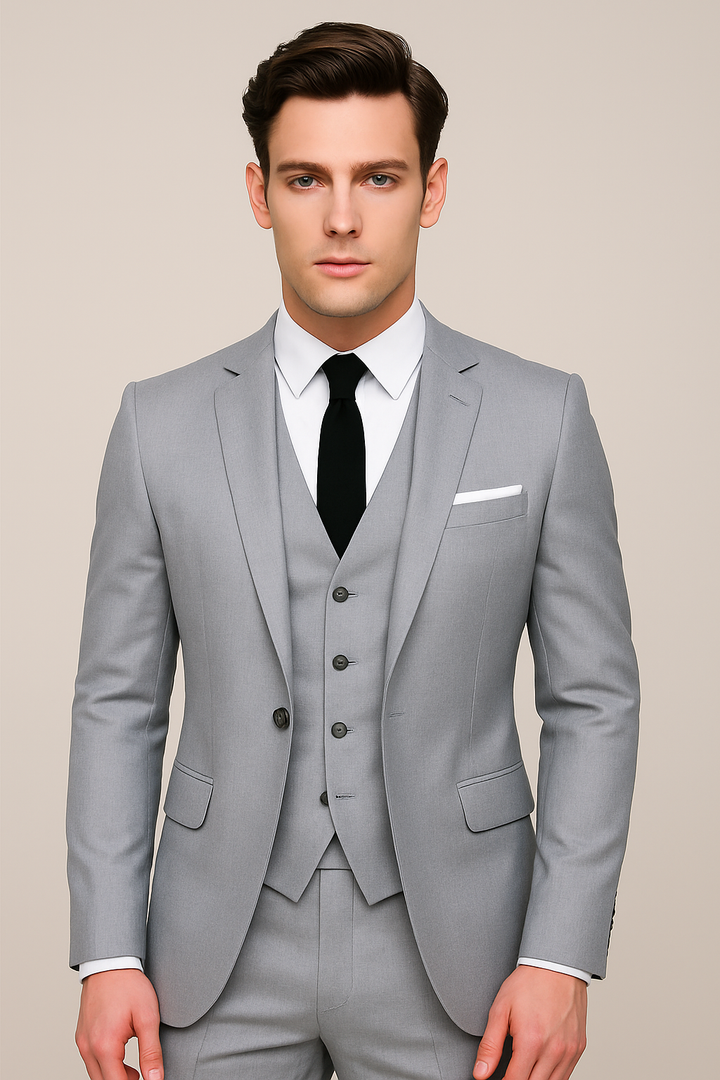 Demetrio | Traje Completo de Hombre con Chaleco Estructurado - Gris