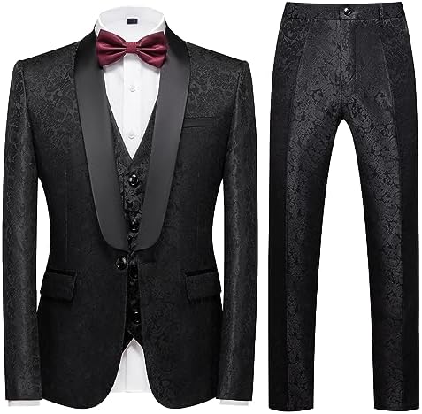 Dionisio | Esmoquin Paisley con Chaleco y Solapa Chal - Negro