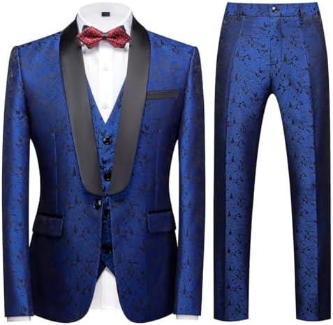 Dionisio | Esmoquin Paisley con Chaleco y Solapa Chal - Azul oscuro