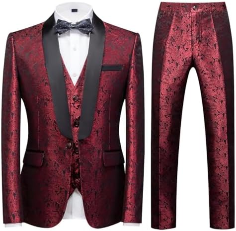 Dionisio | Esmoquin Paisley con Chaleco y Solapa Chal - Granate