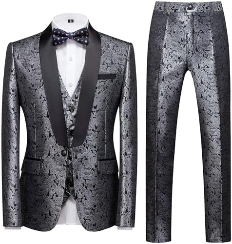 Dionisio | Esmoquin Paisley con Chaleco y Solapa Chal - Gris