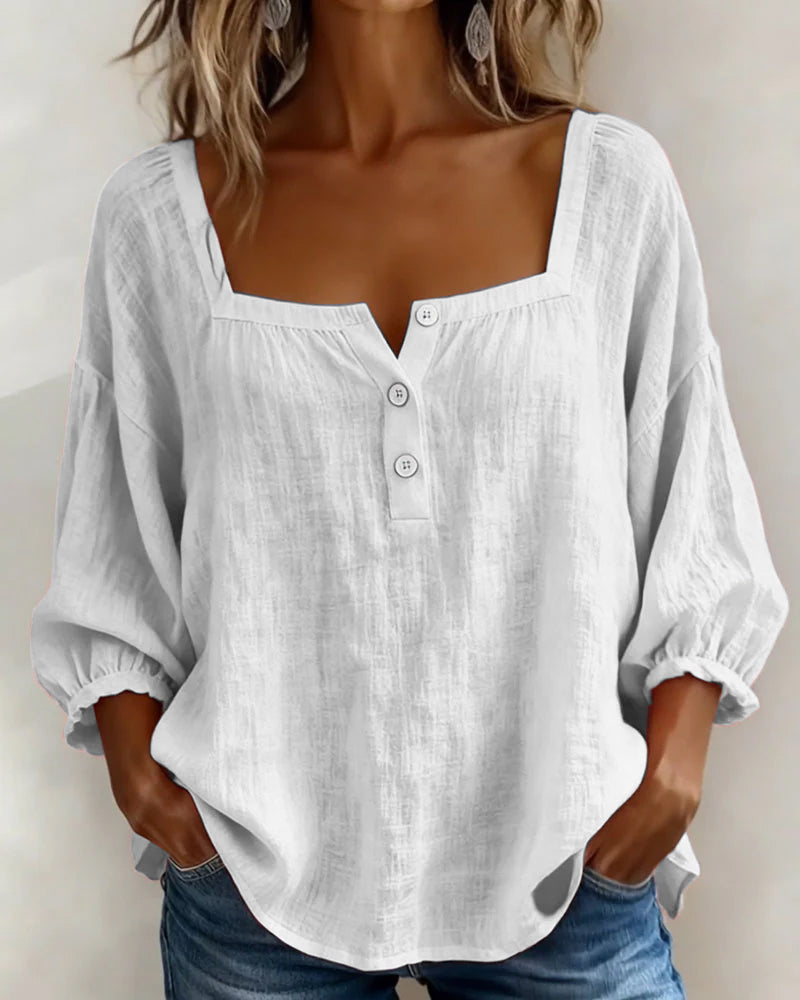 Carmen | Blusa Simple Cuello Cuadrado Manga Larga