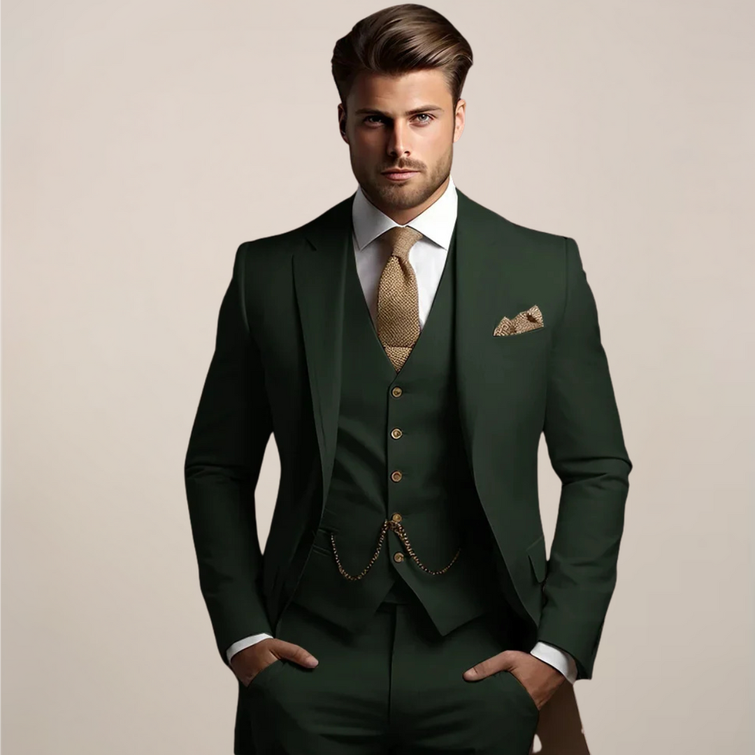 Eladio | Traje Completo de Hombre Slim Fit de Tres Piezas - Verde oscuro