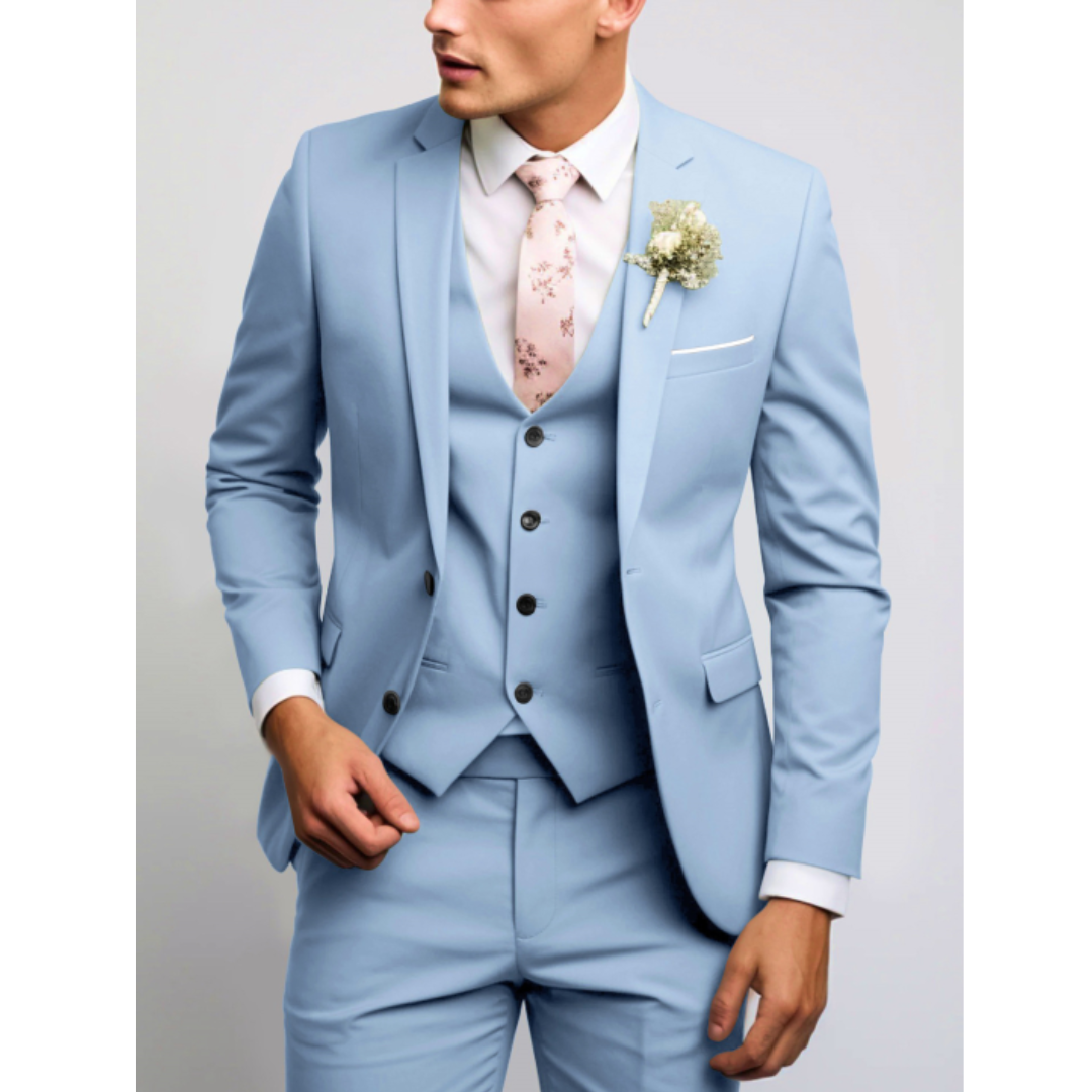 Epifanio | Traje Completo con Chaleco y Corte Estrecho - Azul claro