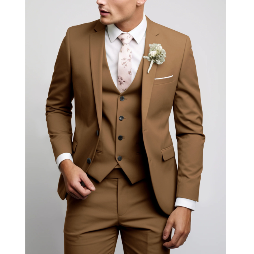 Epifanio | Traje Completo con Chaleco y Corte Estrecho - Marrón