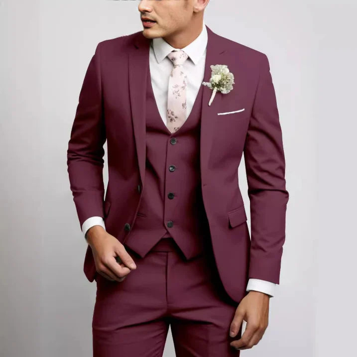 Epifanio | Traje Completo con Chaleco y Corte Estrecho - Burdeos