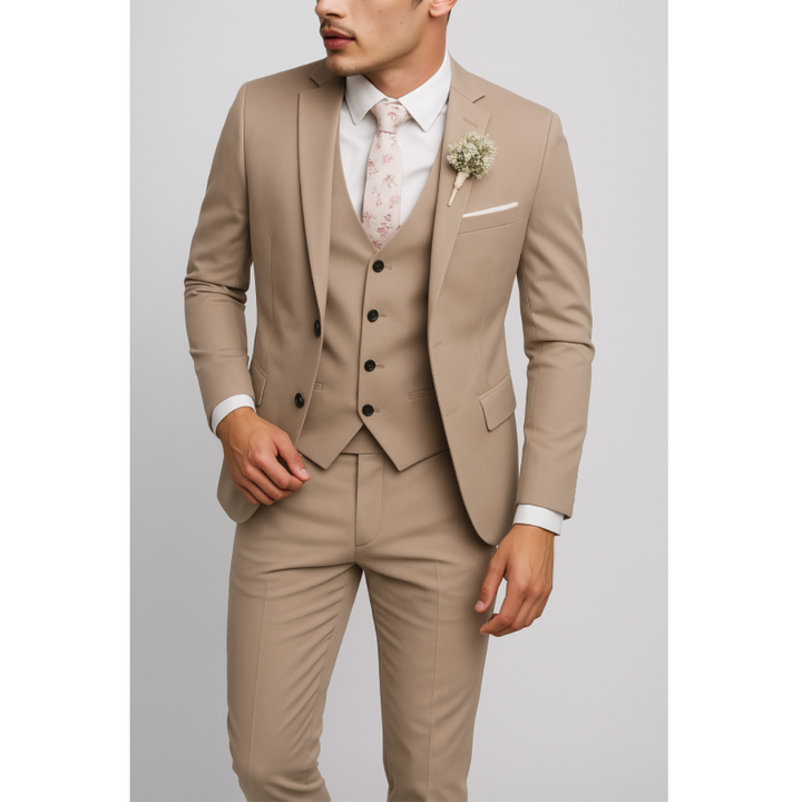 Epifanio | Traje Completo con Chaleco y Corte Estrecho - Caqui