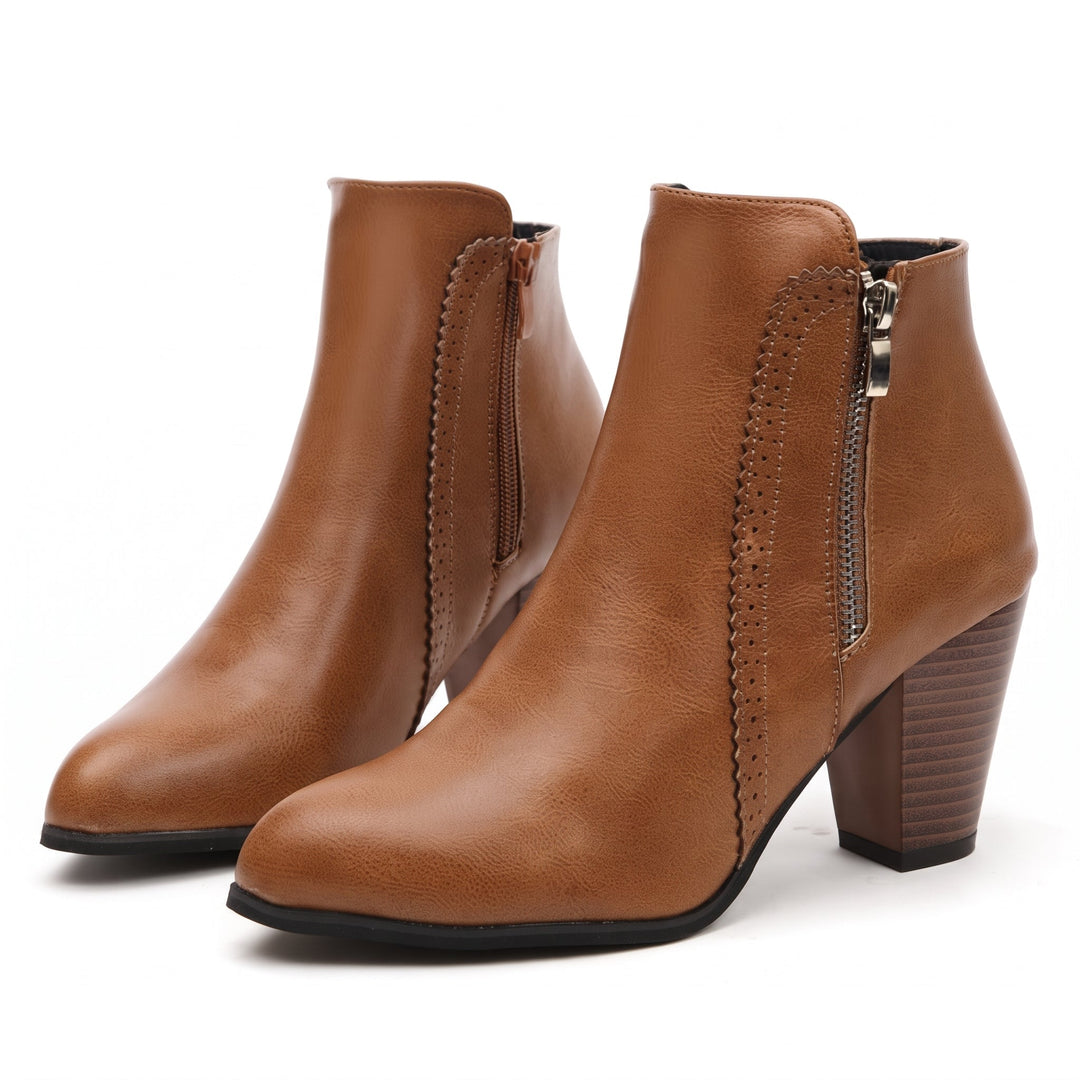 Estefanía | Botines Elegantes de Mujer con Cremallera Lateral - Marrón