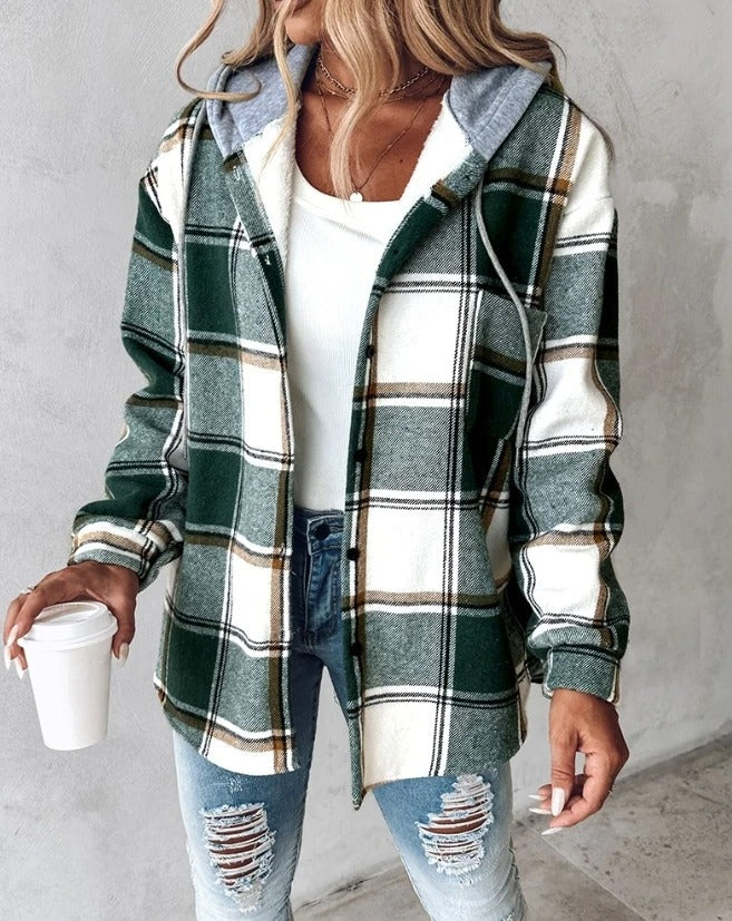 Etelvina | Sobrecamisa de Cuadros de Mujer con Capucha - Verde