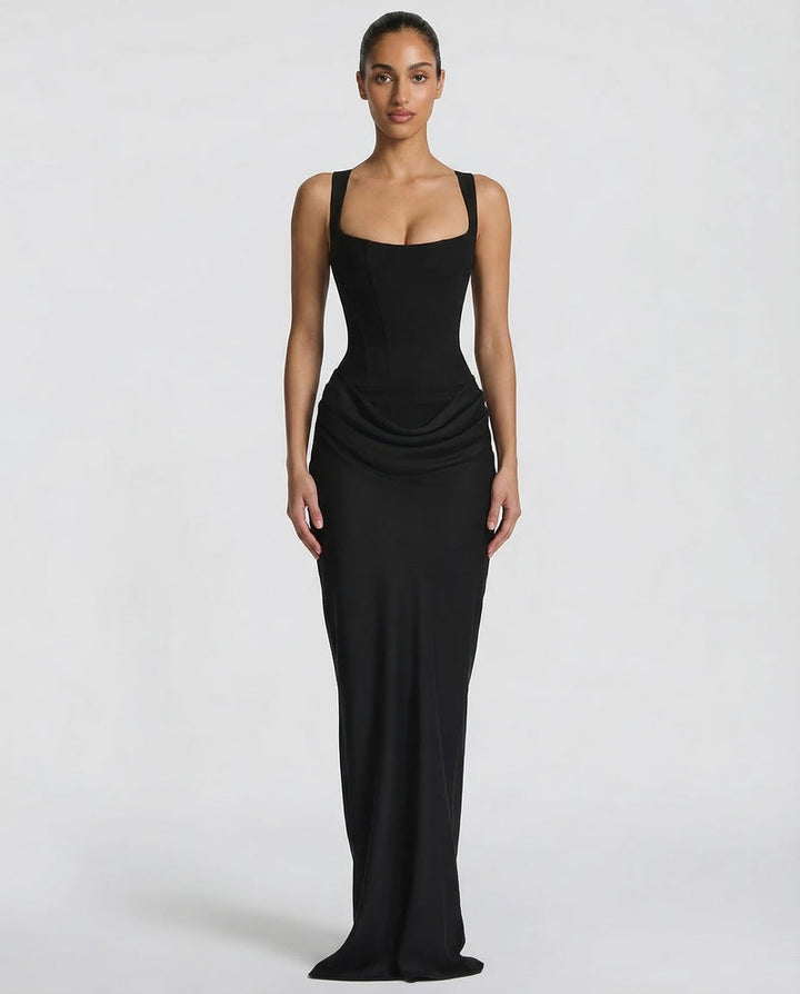 Eufemia | Vestido de Fiesta Largo de Satén con Corsé - Negro