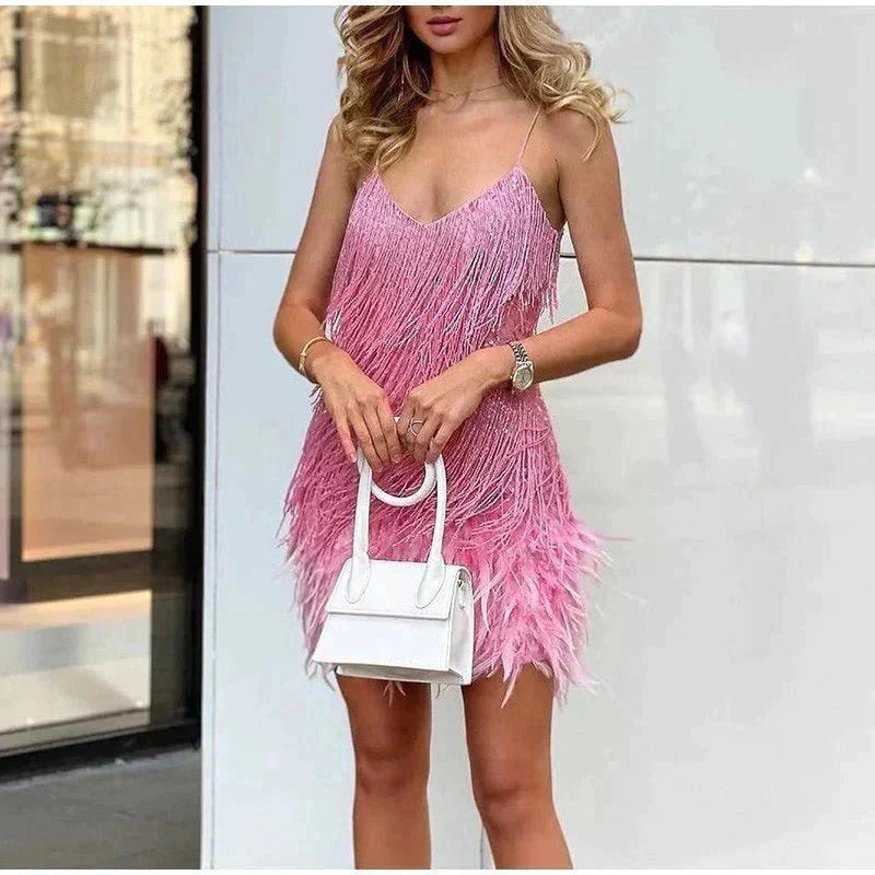 Eulogia | Vestido de Fiesta de Mujer de Lentejuelas con Plumas - 2
