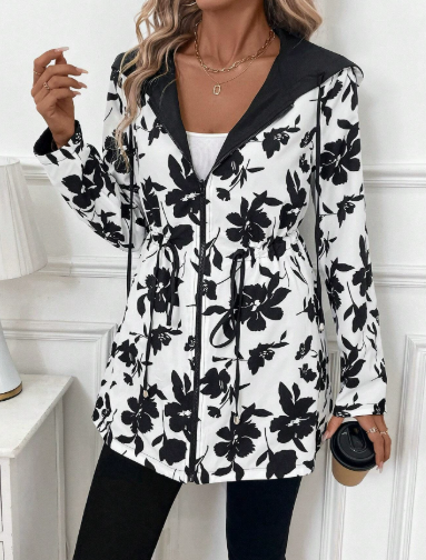 Evangelina | Chaqueta con Capucha Reversible de Leopardo - Blanco