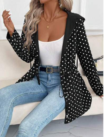 Evangelina | Chaqueta con Capucha Reversible de Leopardo - Negro con lunares