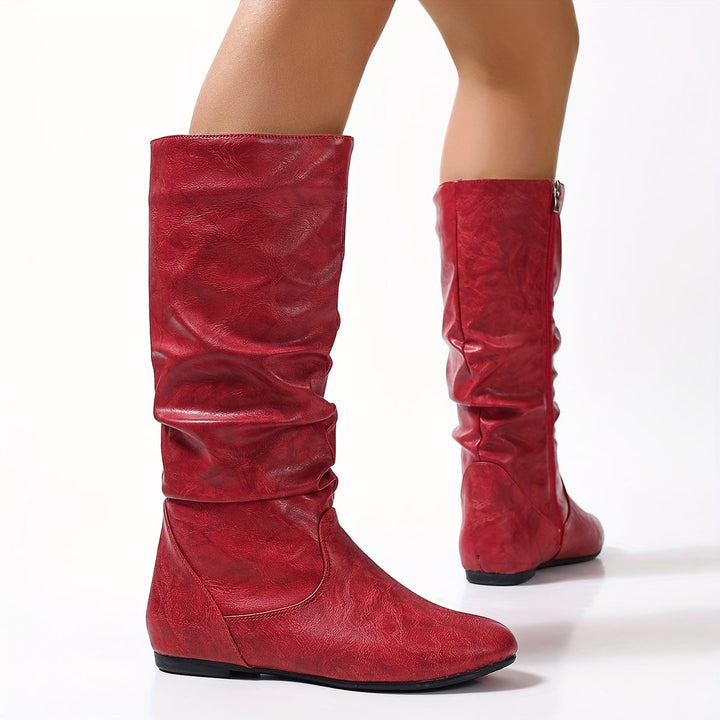 Justina | Botas Altas Planas de Mujer Fruncidas