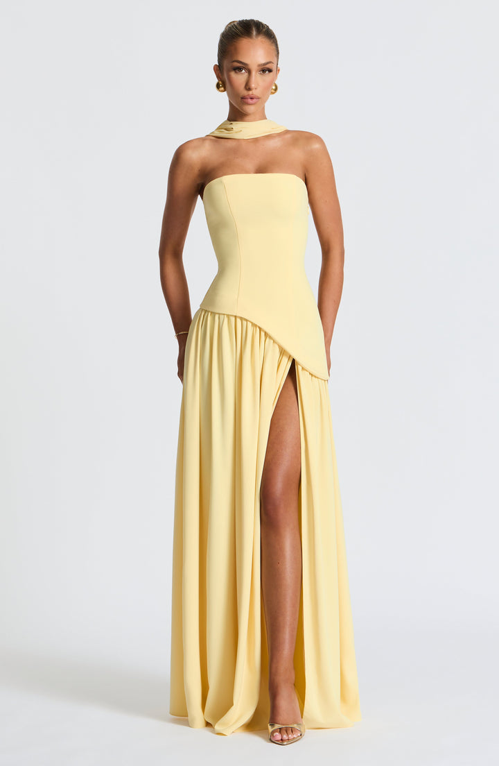 Generosa | Vestido de Gala de Mujer Palabra de Honor Asimétrico - Limón