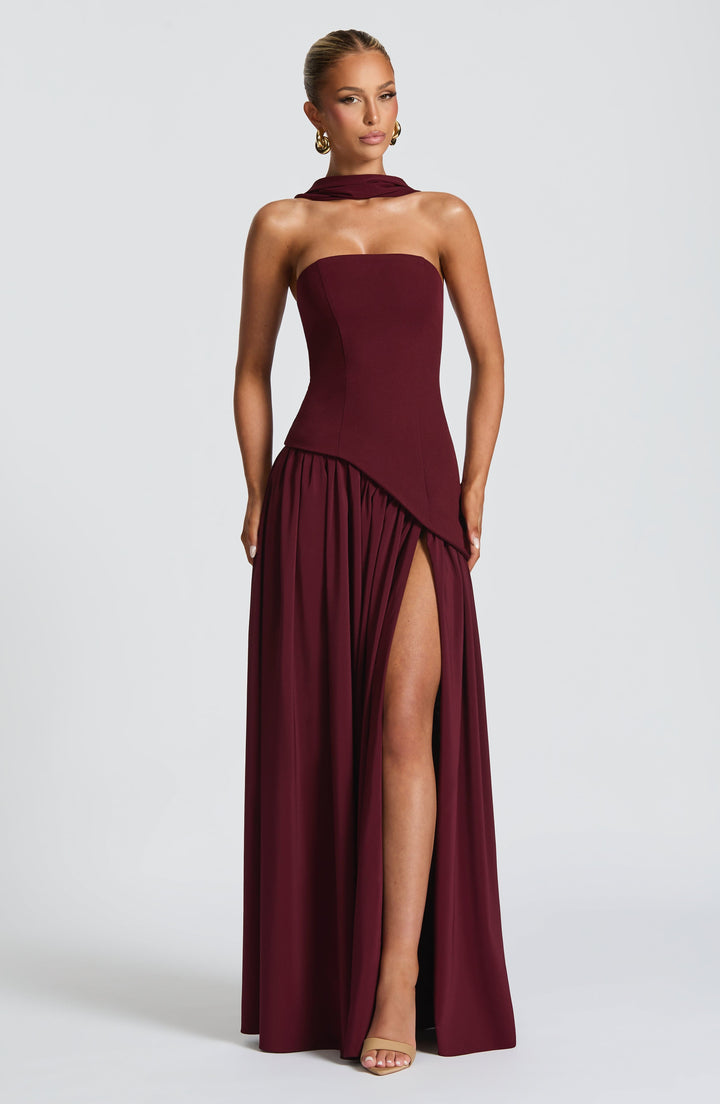 Generosa | Vestido de Gala de Mujer Palabra de Honor Asimétrico - Cereza