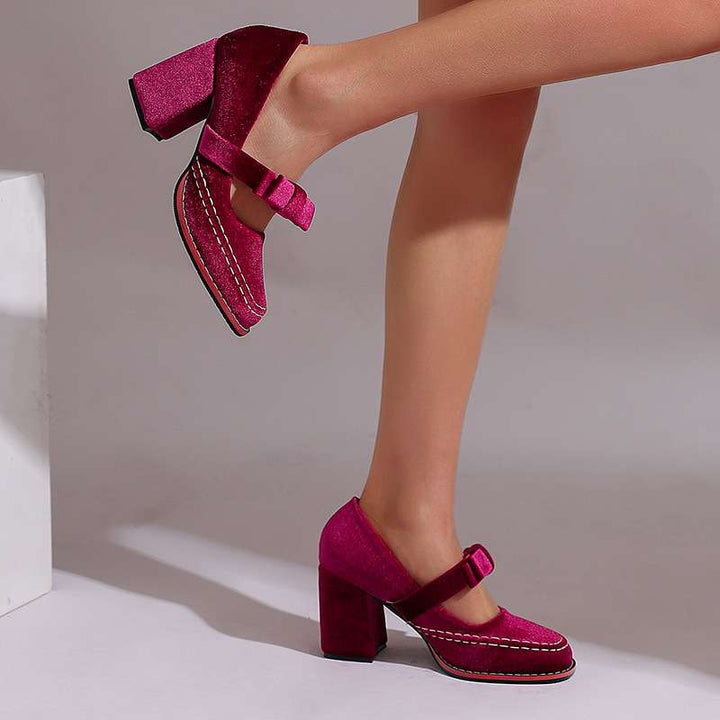 Guadalupe | Zapatos de Terciopelo Tipo Mocasín con Tacón Ancho - 10