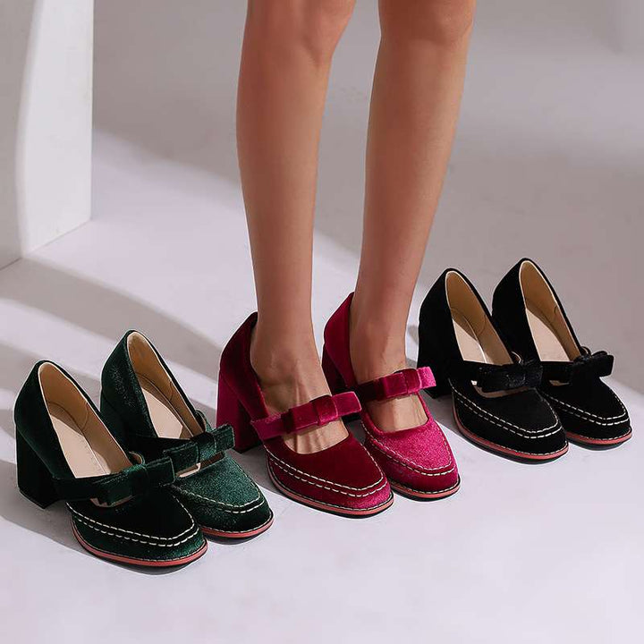 Guadalupe | Zapatos de Terciopelo Tipo Mocasín con Tacón Ancho - 11