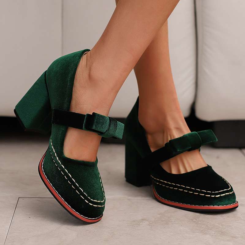 Guadalupe | Zapatos de Terciopelo Tipo Mocasín con Tacón Ancho - 12