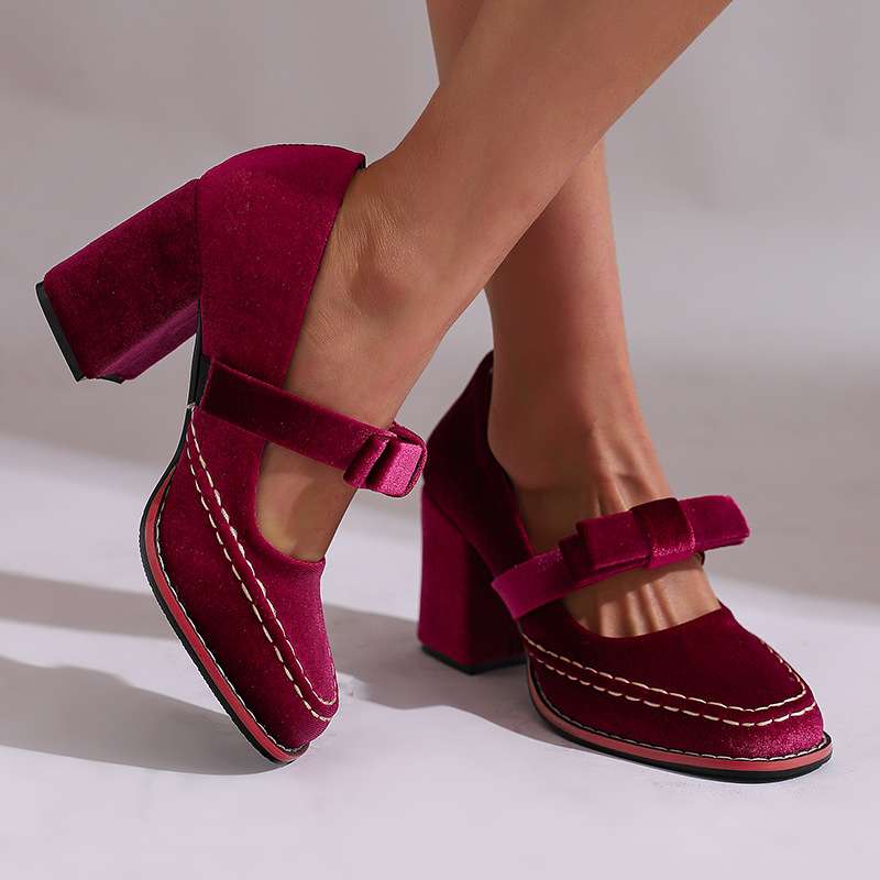 Guadalupe | Zapatos de Terciopelo Tipo Mocasín con Tacón Ancho - 13