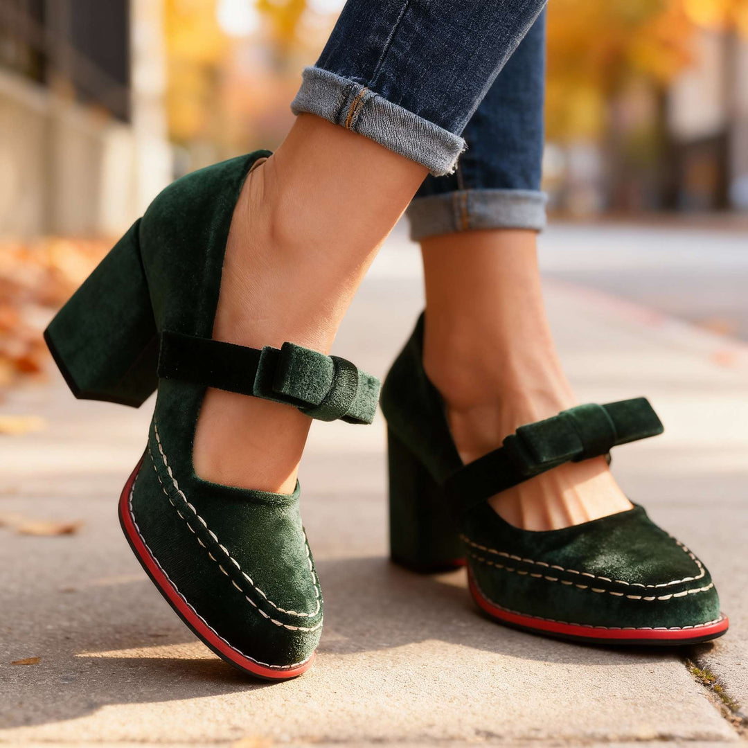 Guadalupe | Zapatos de Terciopelo Tipo Mocasín con Tacón Ancho - 5
