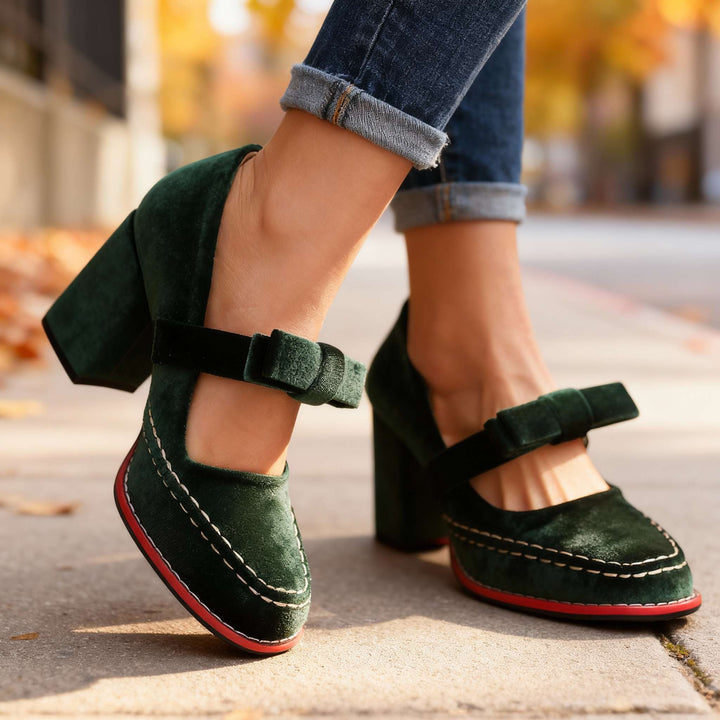 Guadalupe | Zapatos de Terciopelo Tipo Mocasín con Tacón Ancho - 5