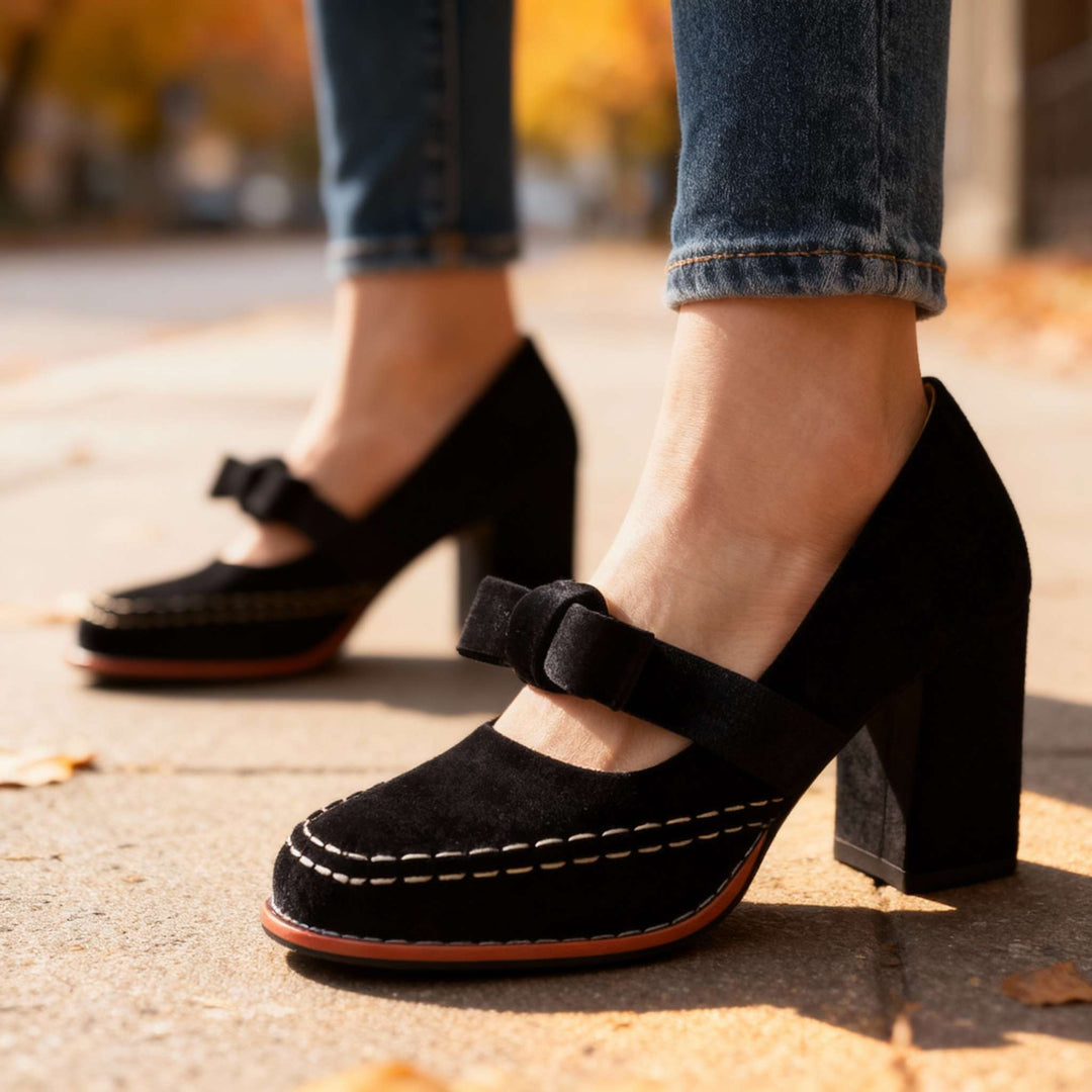 Guadalupe | Zapatos de Terciopelo Tipo Mocasín con Tacón Ancho - 6