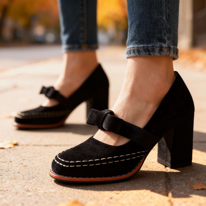 Guadalupe | Zapatos de Terciopelo Tipo Mocasín con Tacón Ancho - 6