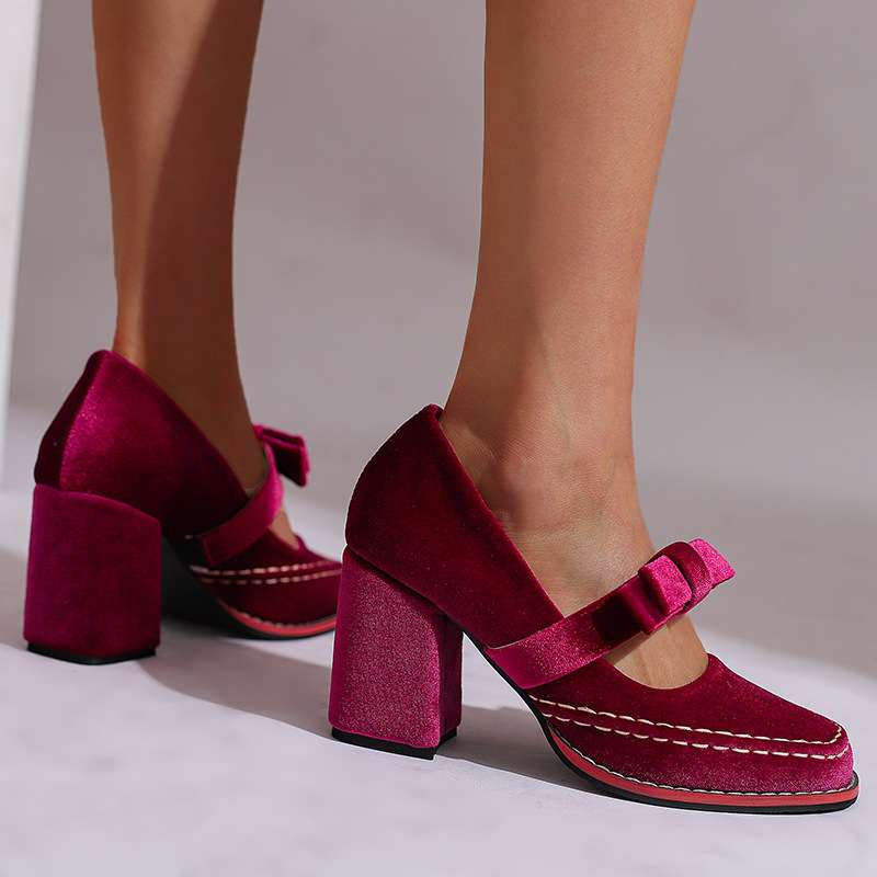 Guadalupe | Zapatos de Terciopelo Tipo Mocasín con Tacón Ancho - 7