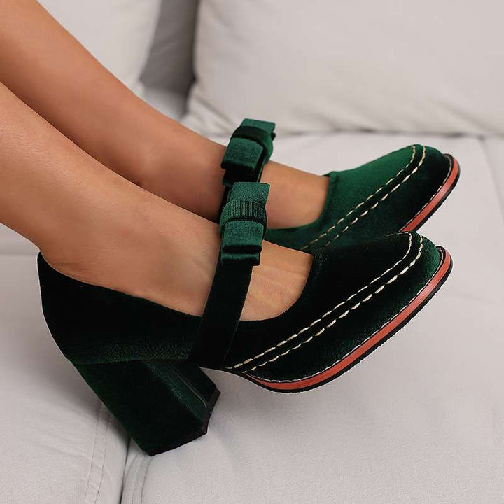 Guadalupe | Zapatos de Terciopelo Tipo Mocasín con Tacón Ancho - 8