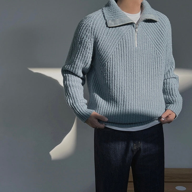 Bruno | Jersey Azul de Hombre con Cremallera Corta