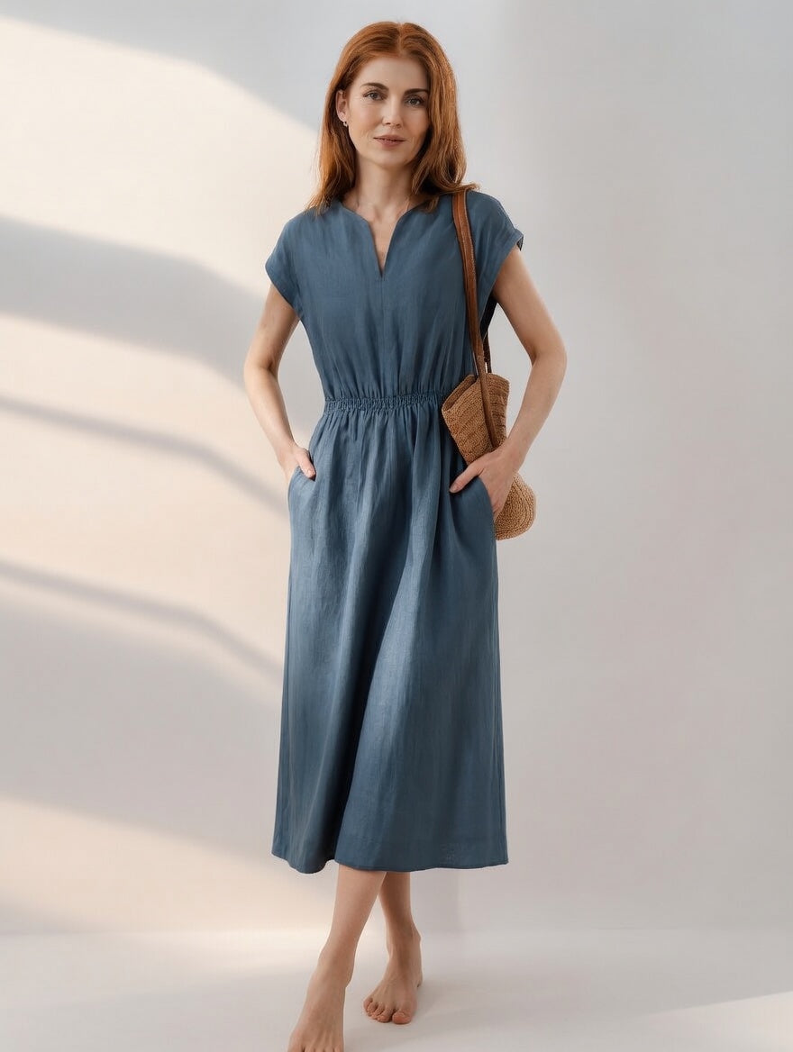 Victoria | Vestido de lino mezclado fluido y elegante