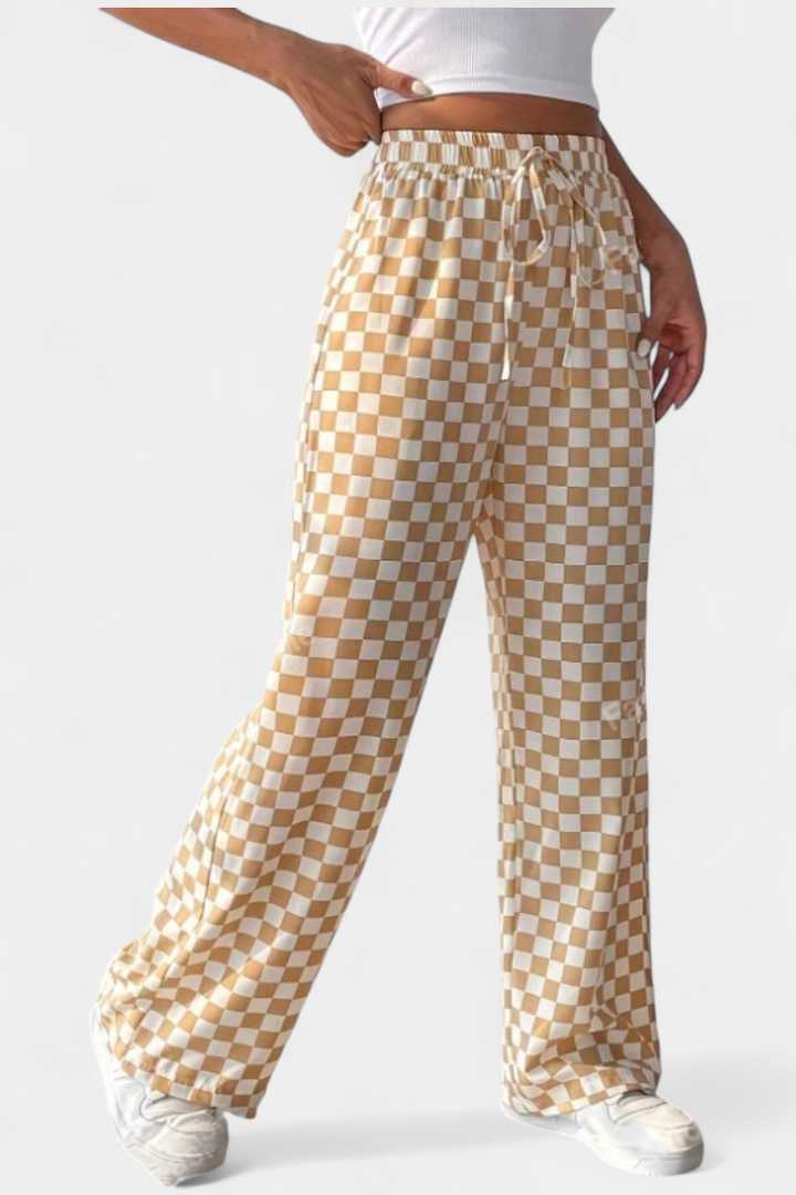 Hilaria | Pantalones de Pierna Ancha con Estampado a Cuadros