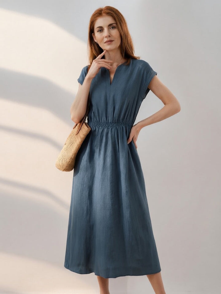 Victoria | Vestido de lino mezclado fluido y elegante