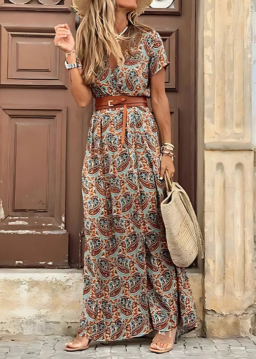 Noelia | Vestido largo bohemio fluido con cinturón