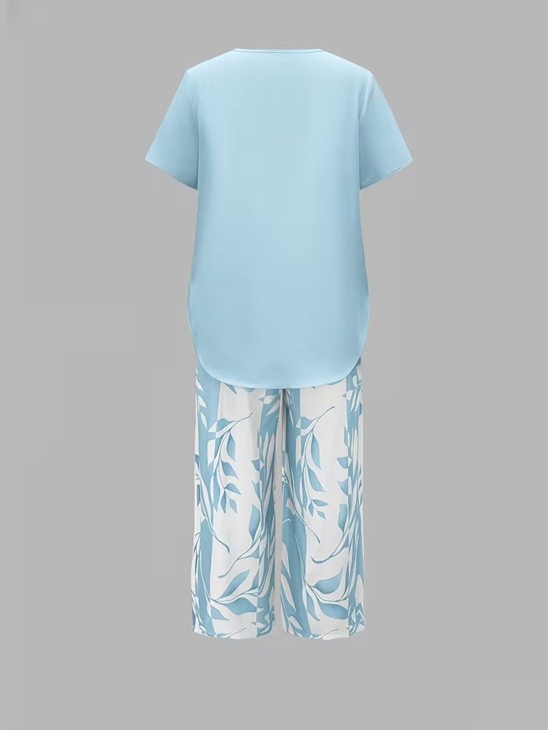 Visitación | Conjunto de Dos Piezas con Estampado de Hojas