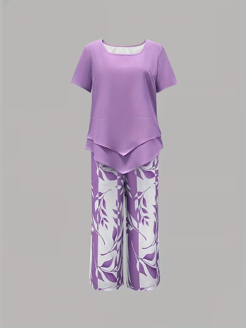 Visitación | Conjunto de Dos Piezas con Estampado de Hojas