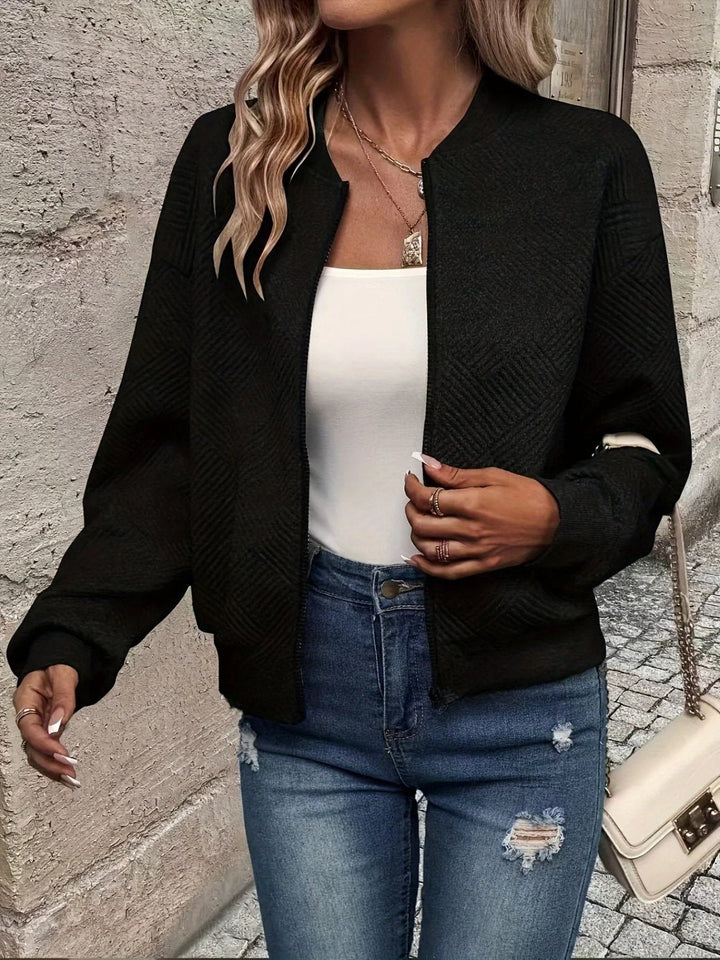 Leonilda | Chaqueta Bomber Acolchada con Pespunte de Rombos - Negro