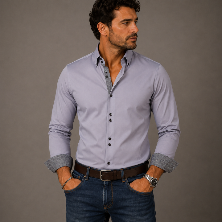 Medardo | Camisa de Vestir de Hombre con Ribete en Contraste - Gris