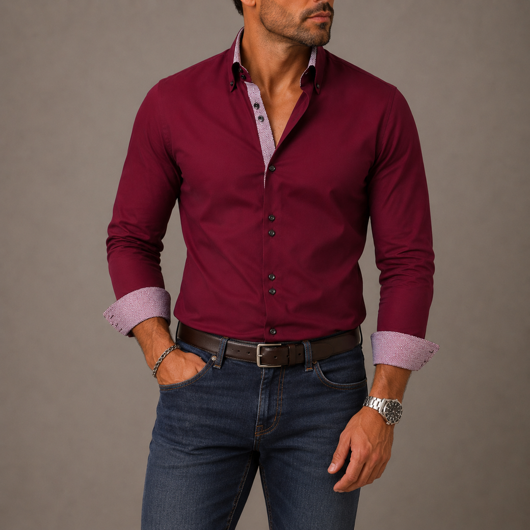 Medardo | Camisa de Vestir de Hombre con Ribete en Contraste - Burdeos