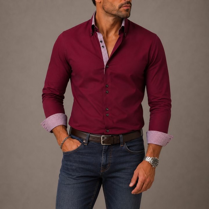 Medardo | Camisa de Vestir de Hombre con Ribete en Contraste - Burdeos